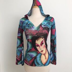 Y2K Ed Hardy knit hoodie